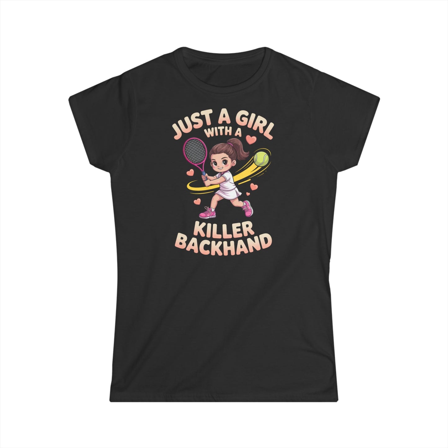 Just a Girl with a Killer Backhand Women's Softstyle Tee - Perfect for Tennis Lovers
