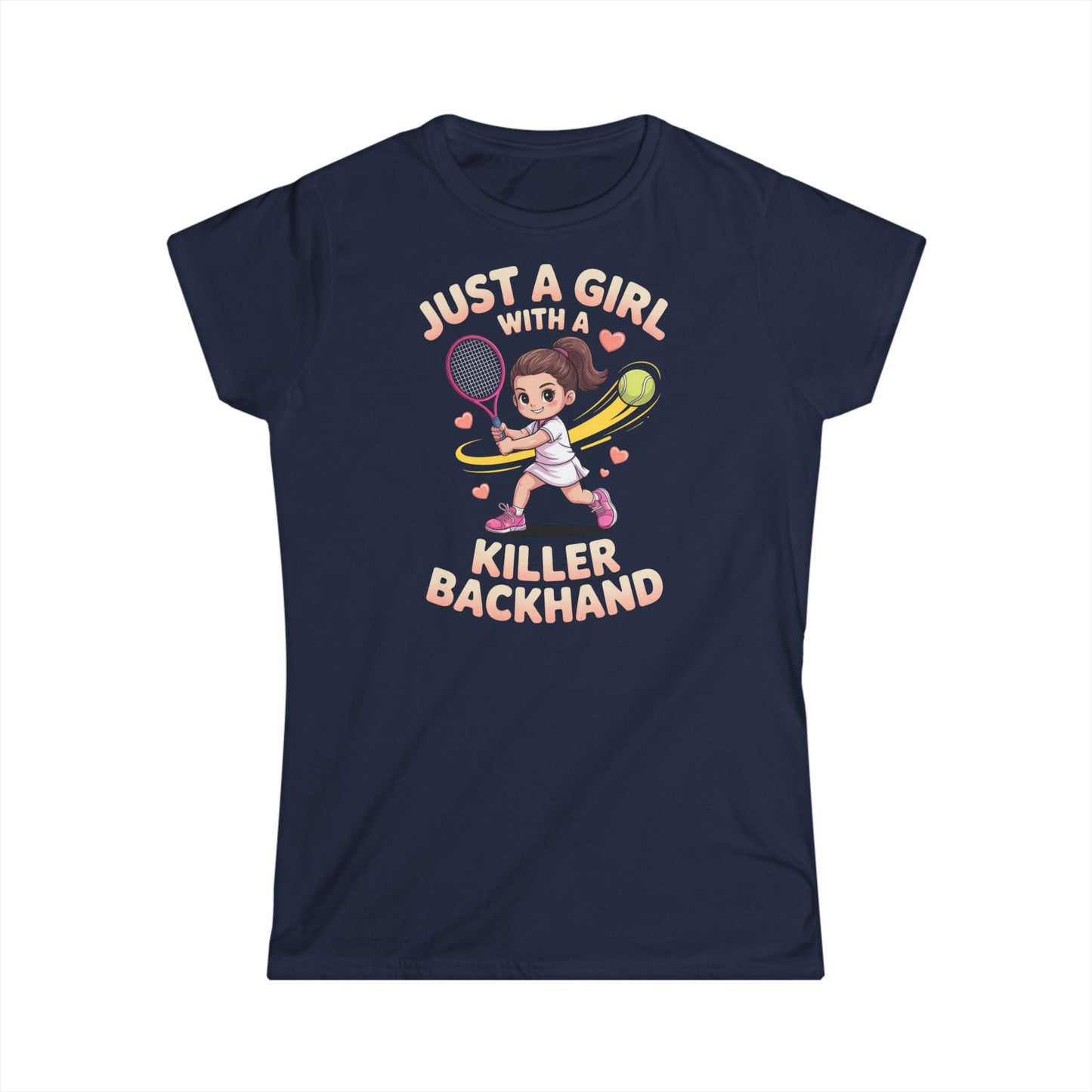 Just a Girl with a Killer Backhand Women's Softstyle Tee - Perfect for Tennis Lovers